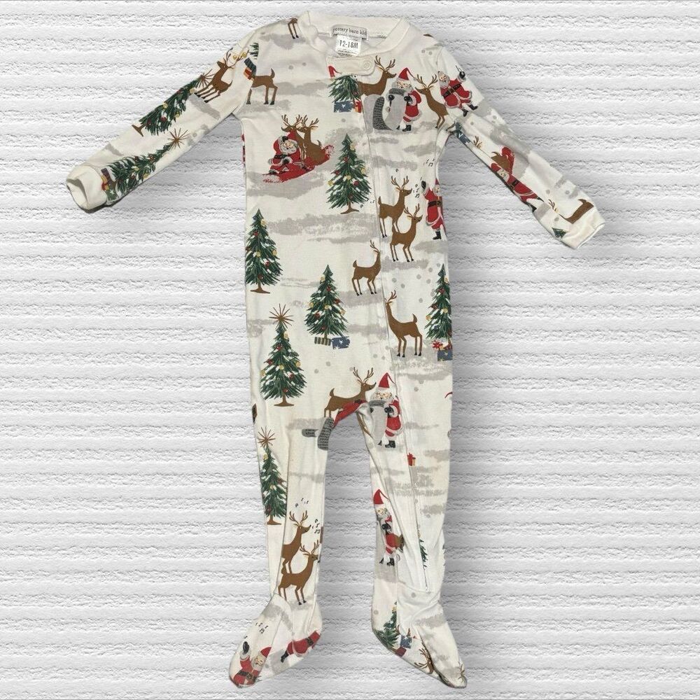 Pottery Barn 12/18m Heritage Santa Christmas Footie